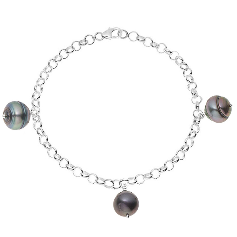 Bracelet 3 Perles de Tahiti en Argent Massif 925