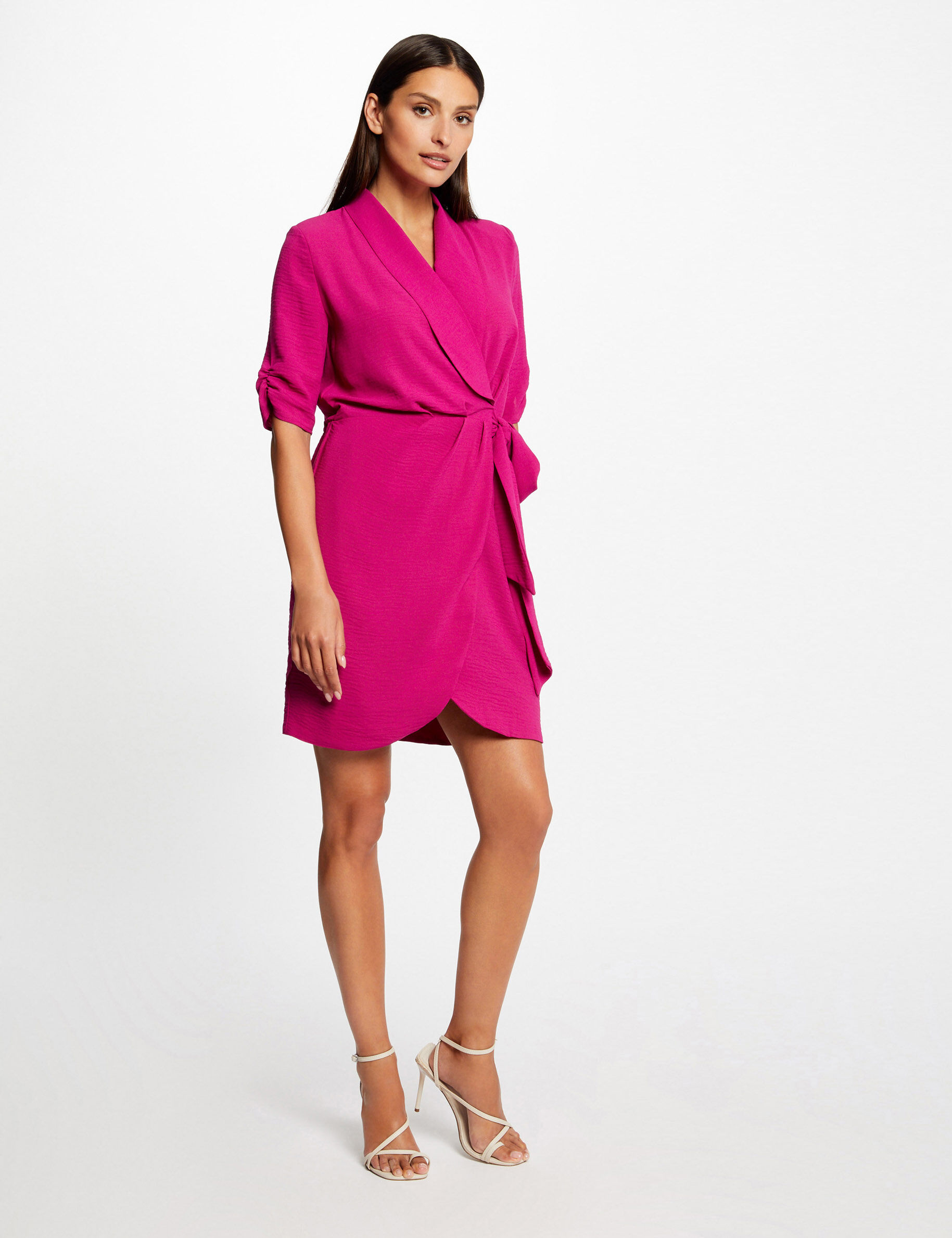 Robe portefeuille manches 3/4 framboise femme - framboise