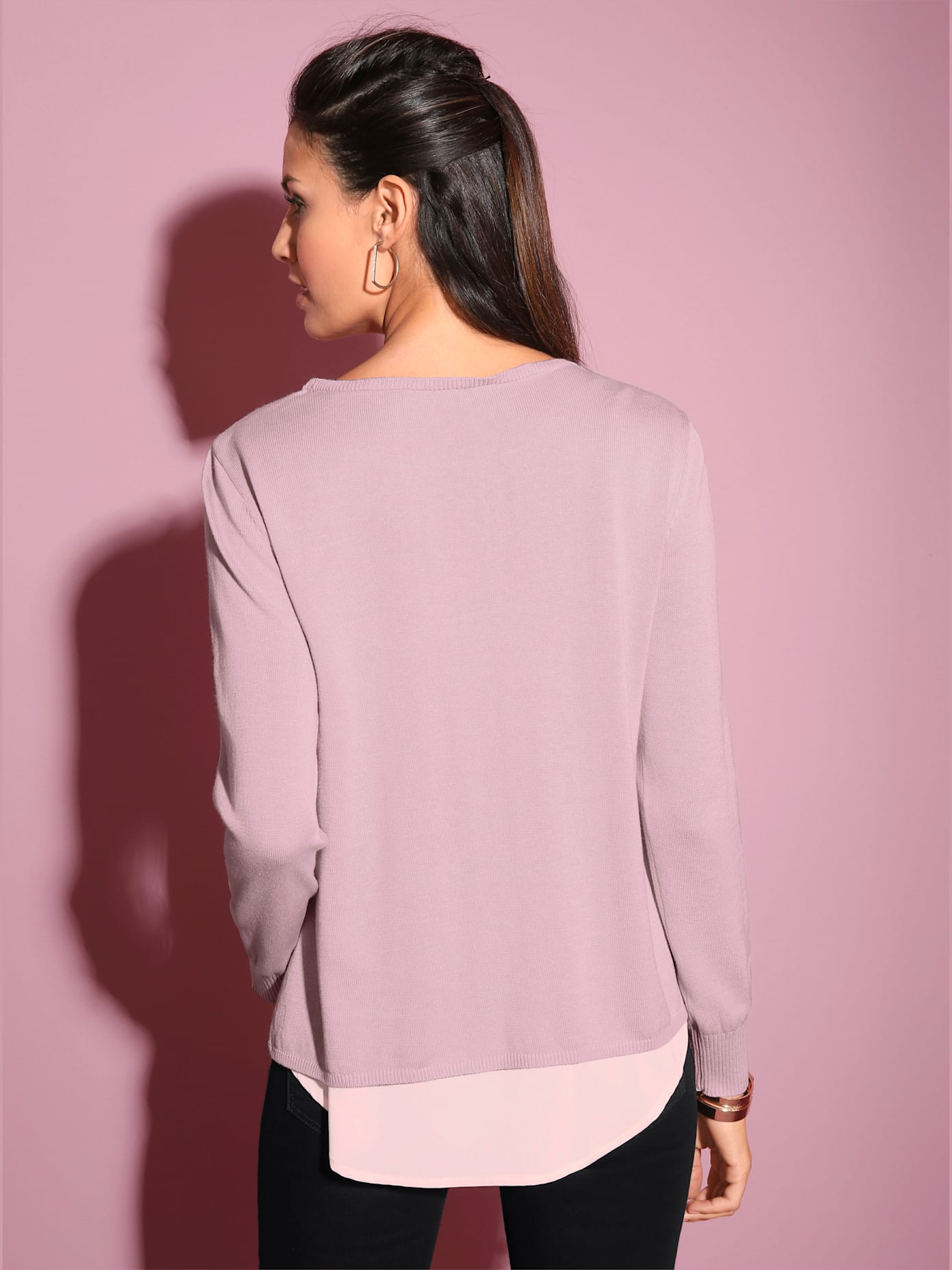 Pull bimatière effet cache-coeur inversé en maille fine