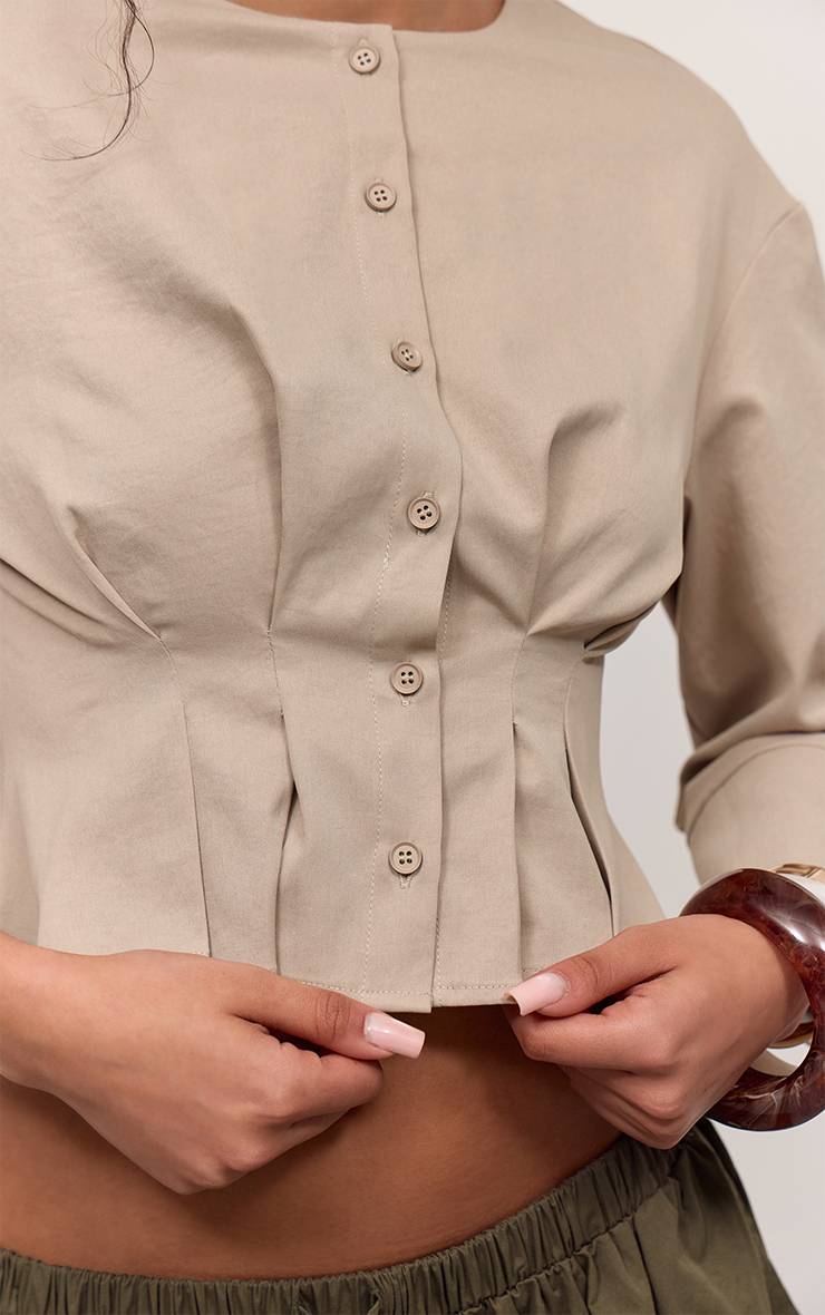 Gris Pierre Chemise Courte Plissée Tissée