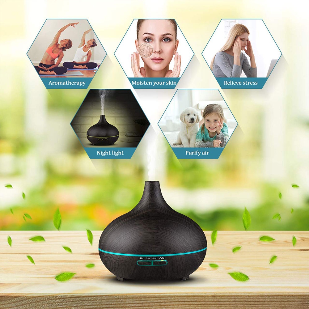 (300ml) Ultraschall Luftbefeuchter Aroma Öl Diffuser mit LED Beleuchtung - Dunkelbraun
