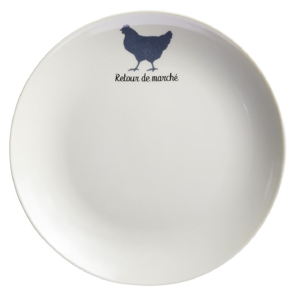 Assiette à dessert beige motif poule
