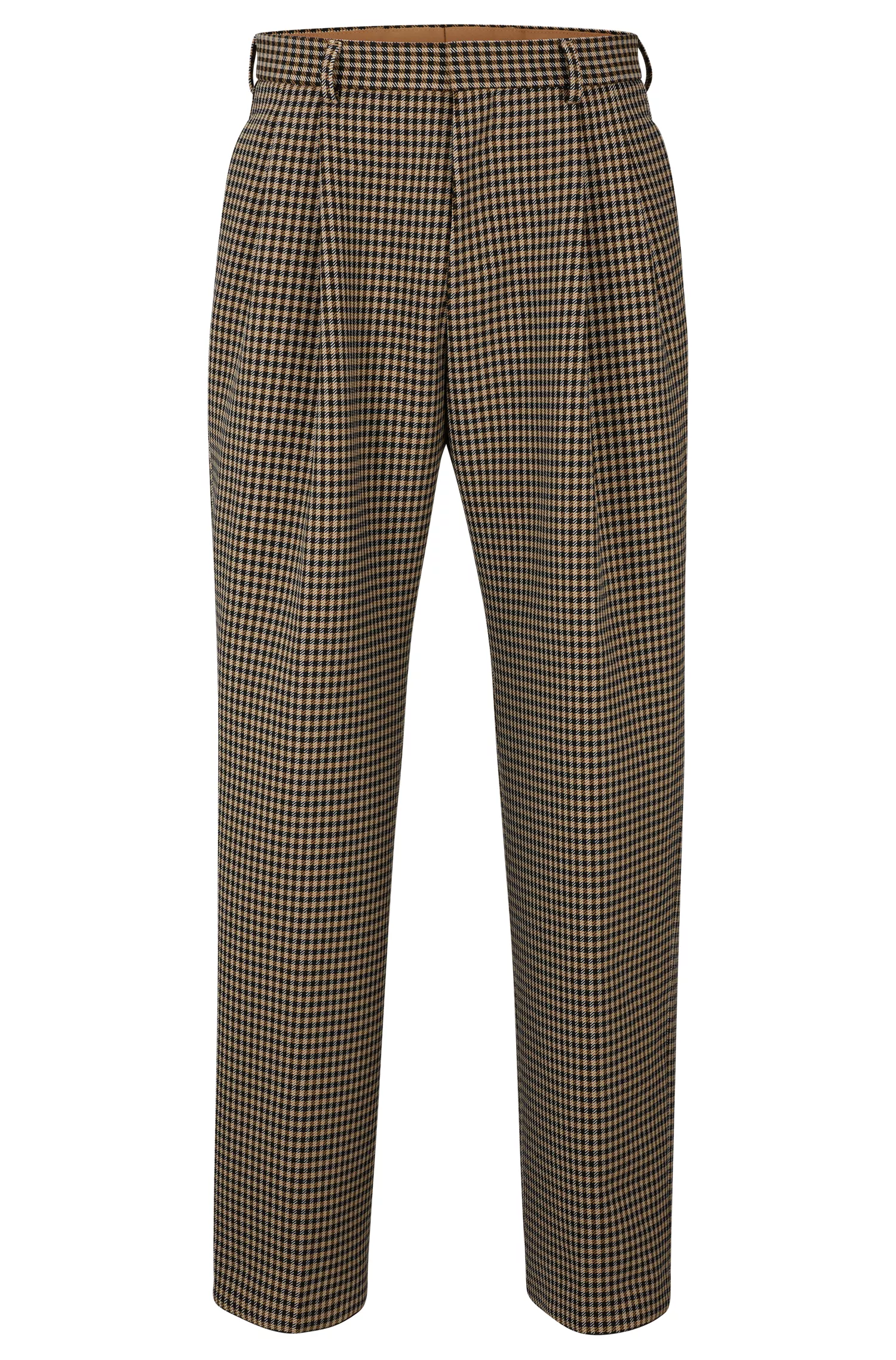Calça BOSS preta de corte relaxado em tecido elástico xadrez.