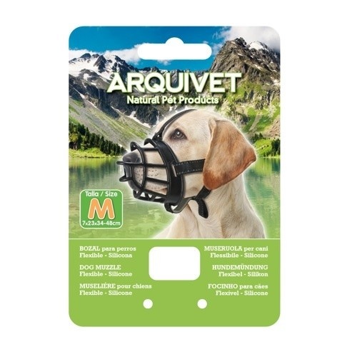 Focinheira flexível de silicone para cães, preta.