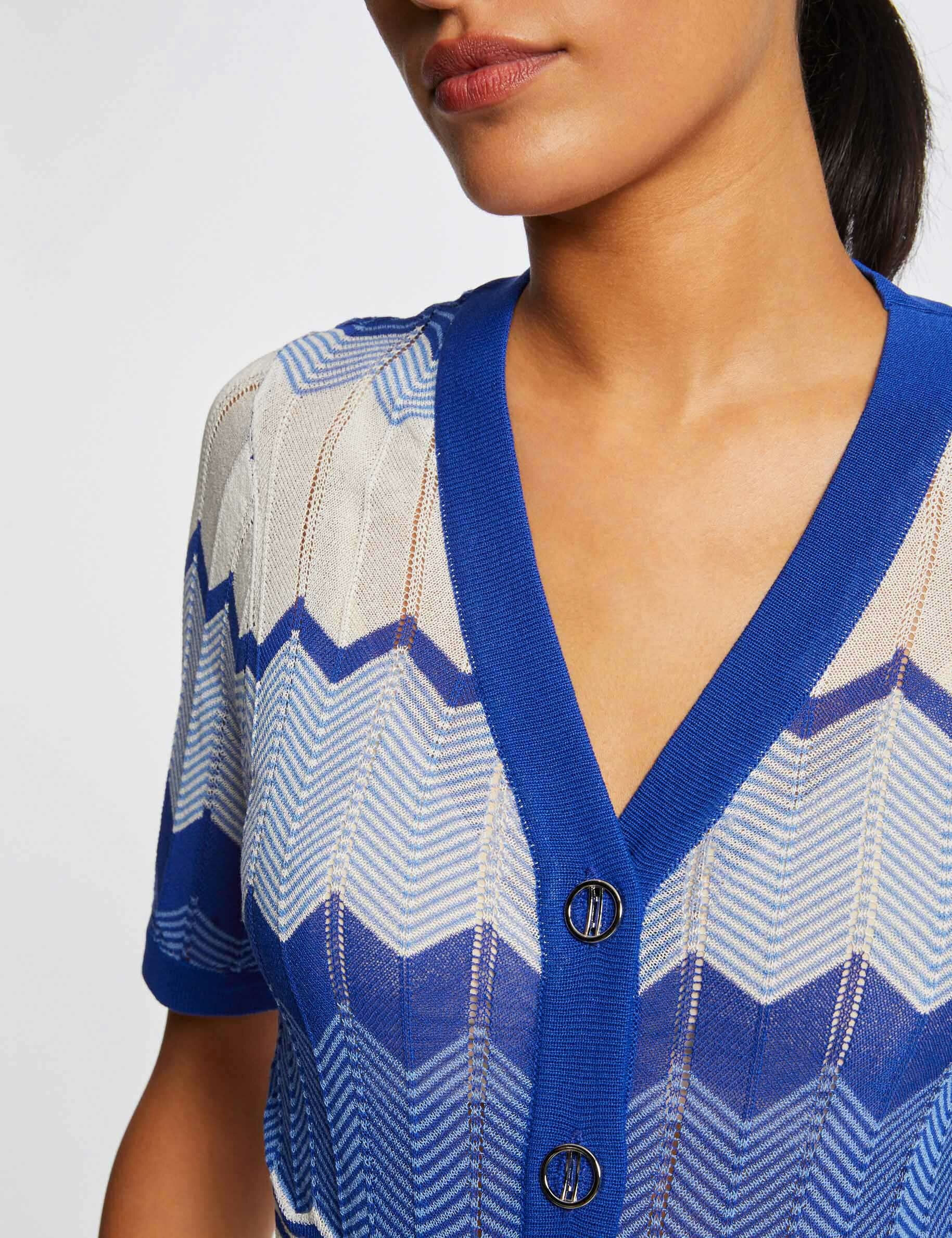 Pull manches courtes imprimé chevron bleu moyen femme - bleu_moyen