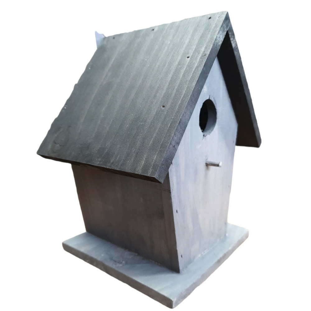 Nichoir pour oiseaux 18.5 x 15 x 23 cm en bois gris / noir