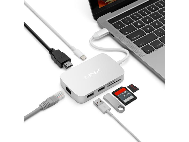 Minix NEO C-GSI Silber USB C Multiport Adapter  with Gigabit Ethernet   4K @ 60 Hz HDMI