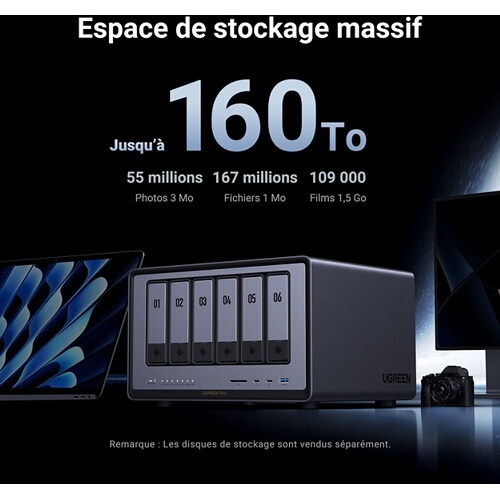Serveur NAS Ugreen 6 baies DXP6800 Pro Gris anodisé