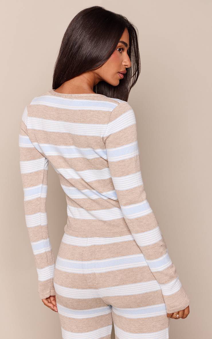 Taupe T-shirt En Maille À Rayures Et Manches Longues