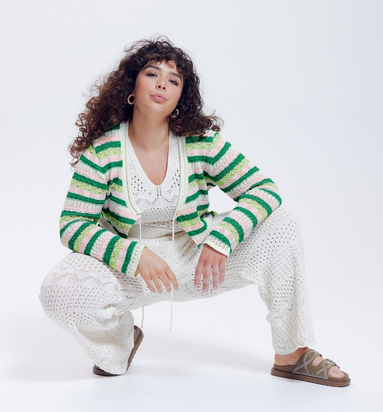 Boléro en crochet coloré Femme - Rayures multicolores