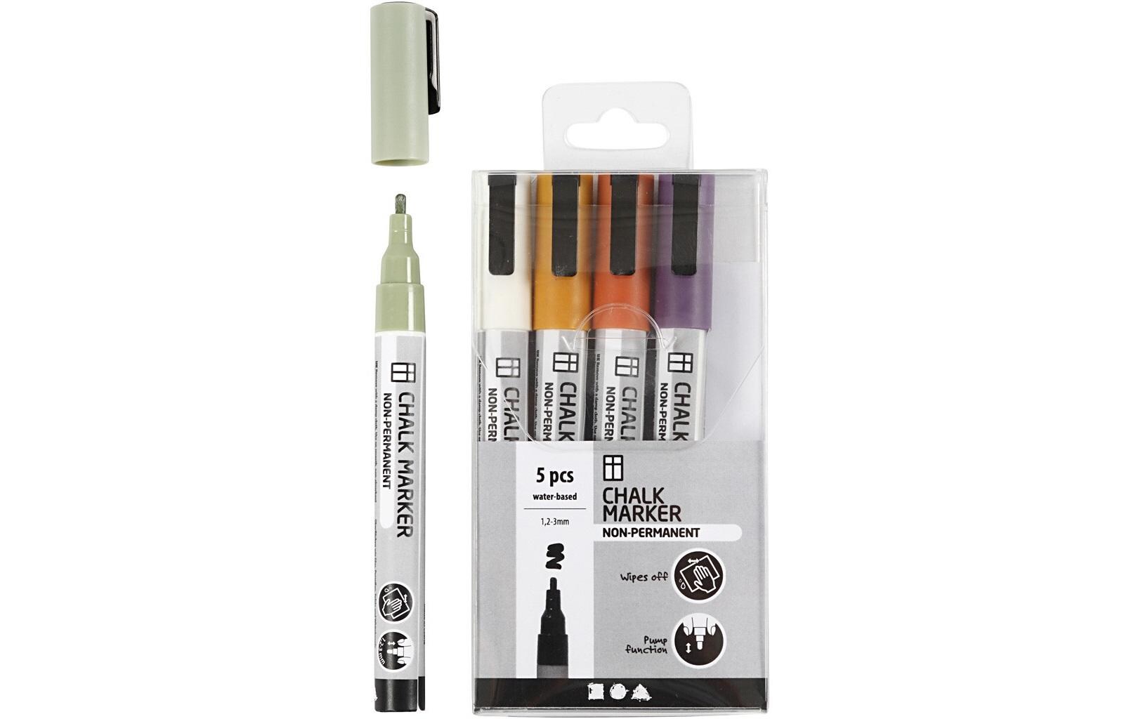 Kreidemarker Pastell 5 Stück, Mehrfarbig/OrangeFlüssigkreide Marker auf Wasserbasis