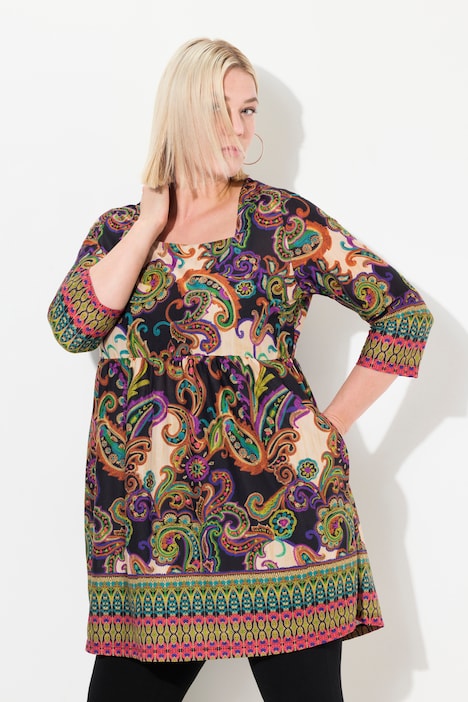 Longshirt, CottonTouch, Alloverdruck, Bordüren