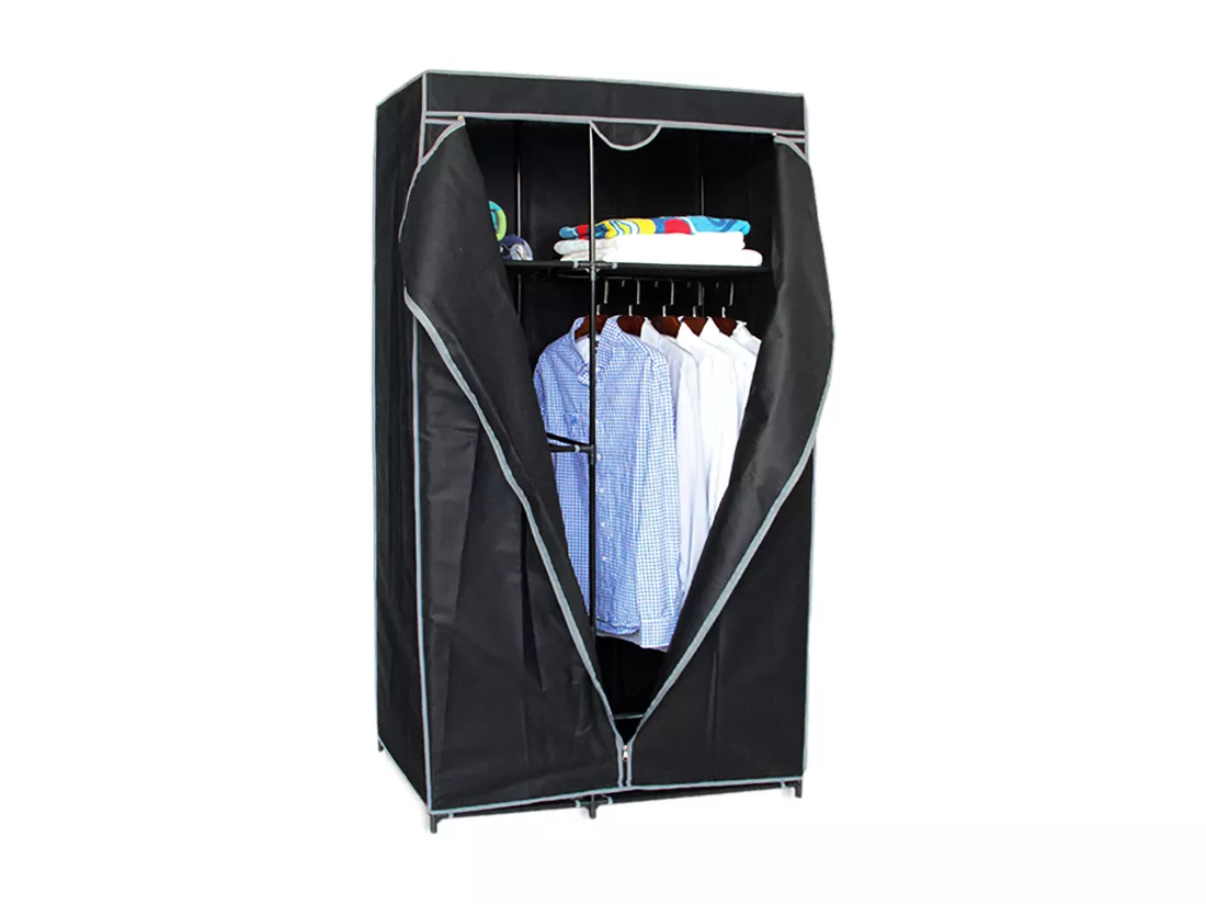 Armoire de rangement penderie dressing en toile coloris noir - Longueur 88 x profondeur 45 x Hauteur 160 cm.