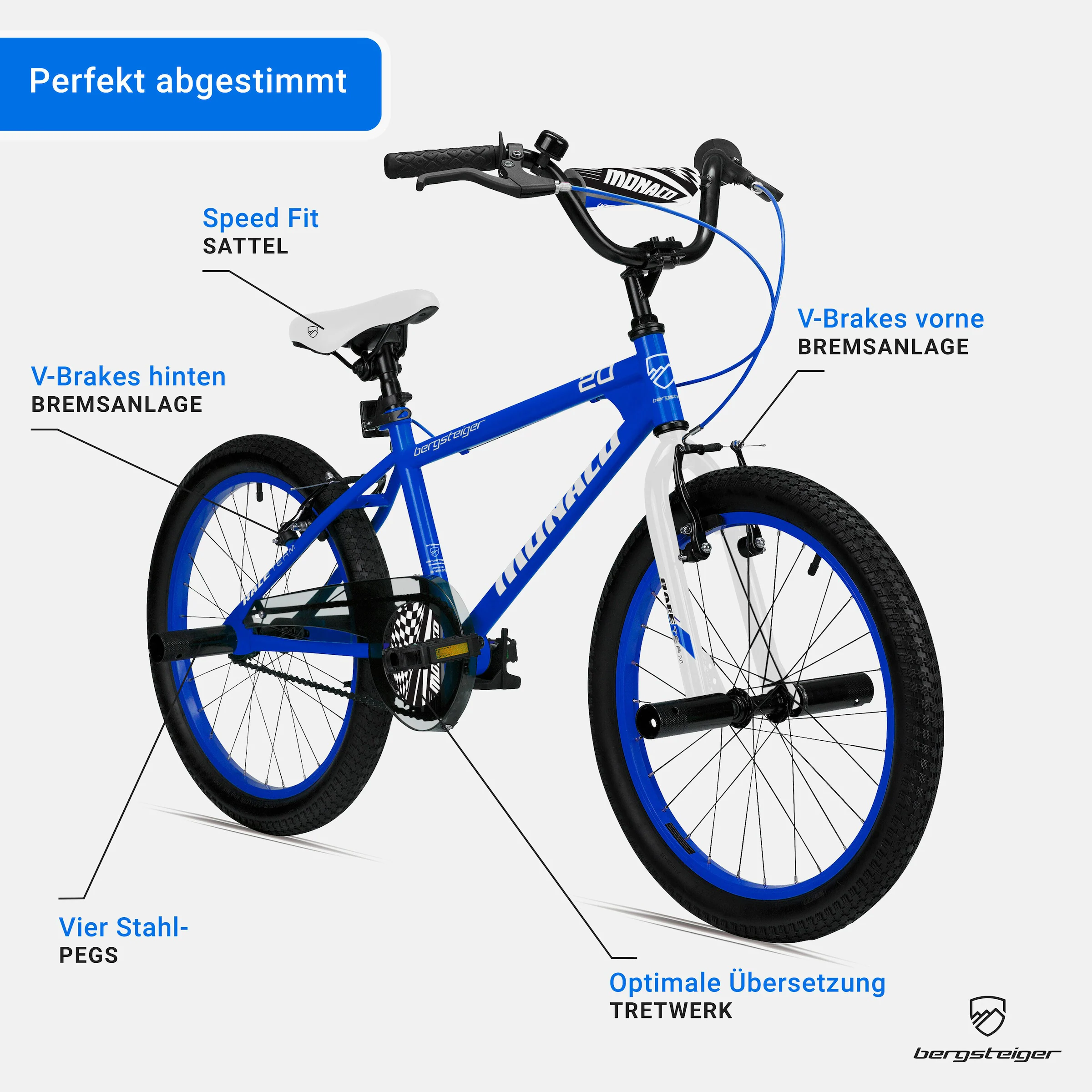 Bergsteiger Kinderfahrrad Monaco 20 Zoll | racing blue