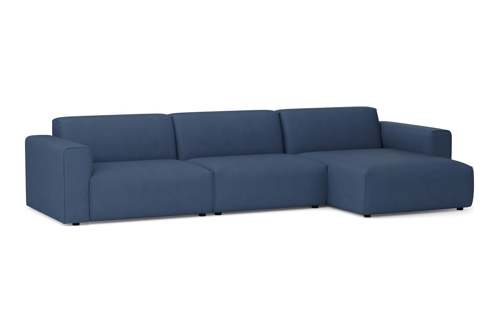 Monaco Lux 3-seter med XL sjeselong høyre Tekstil Brego 86 Blue med sorte ben. Lux komfort.