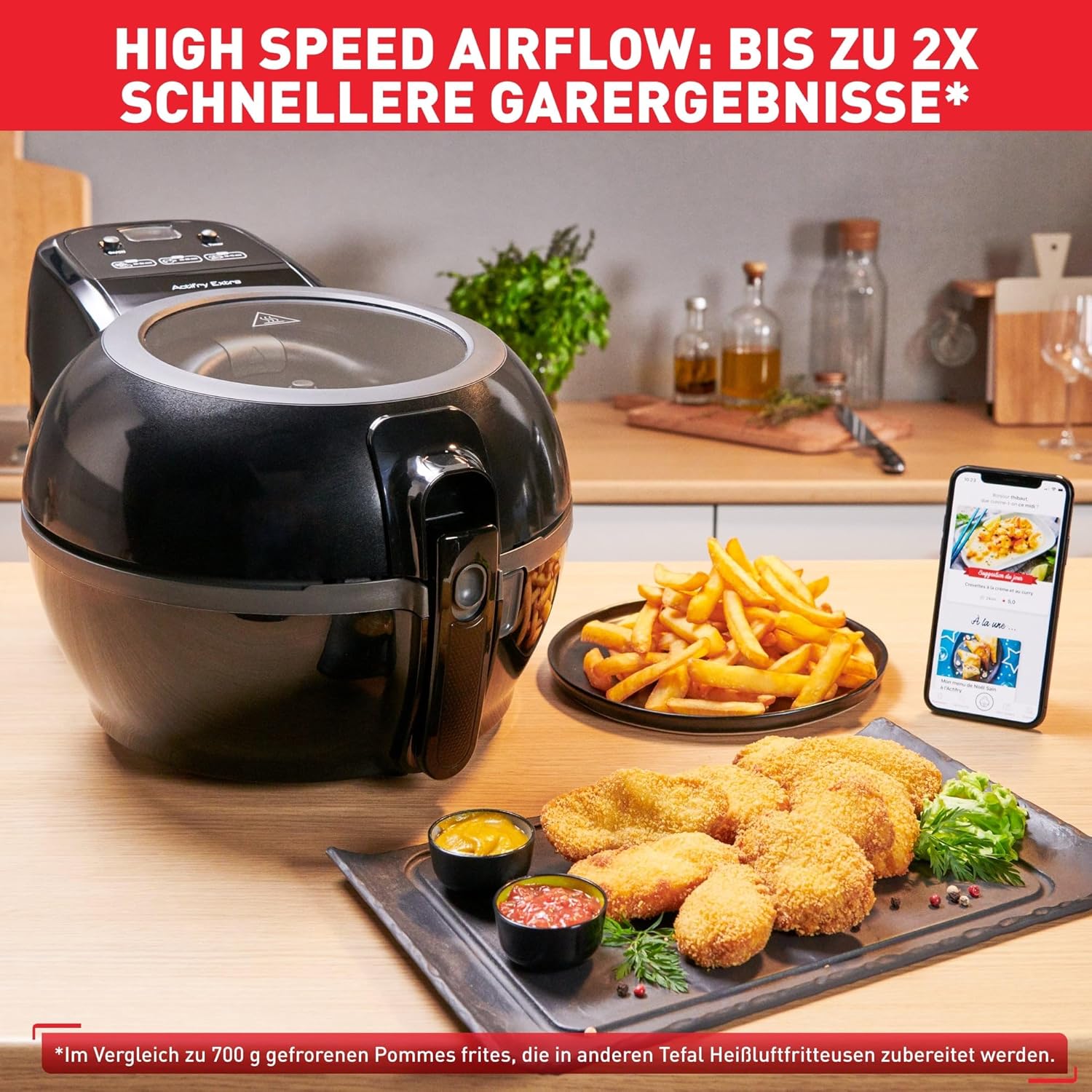 Tefal ActiFry Extra Heißluftfritteuse, AirFryer mit Rührarm, kein Schütteln, 1550 W, 1,2 kg für 6 Personen, High Speed Airflow, Timer, ‎energiesparend, gesunde Fritteuse ohne Öl, Schwarz, FZ7228