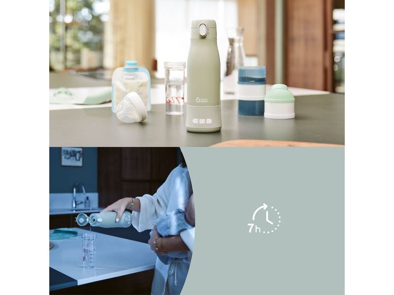 Babymoov Flaschenwärmer Moov & Feed Sage Green Portabler Schoppenwärmer aus Edelstahl