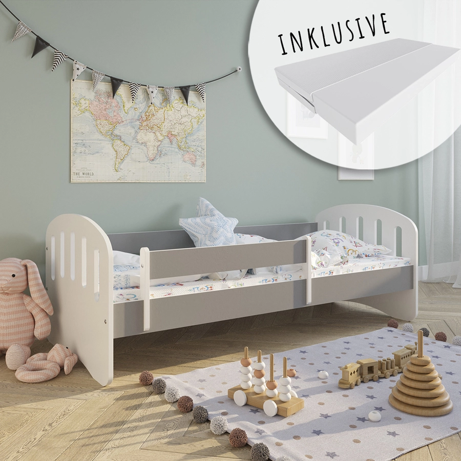 Kids Collective Kinderbett 80x160 | 80x180 mit Matratze, Rausfallschutz & Lattenrost grau