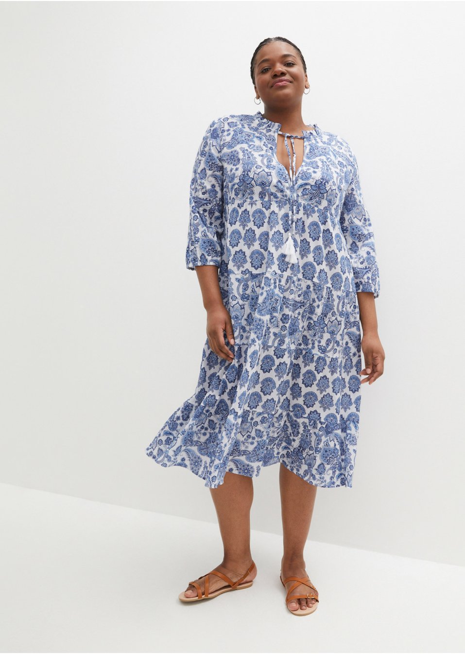 Robe longue froissée en coton avec poches