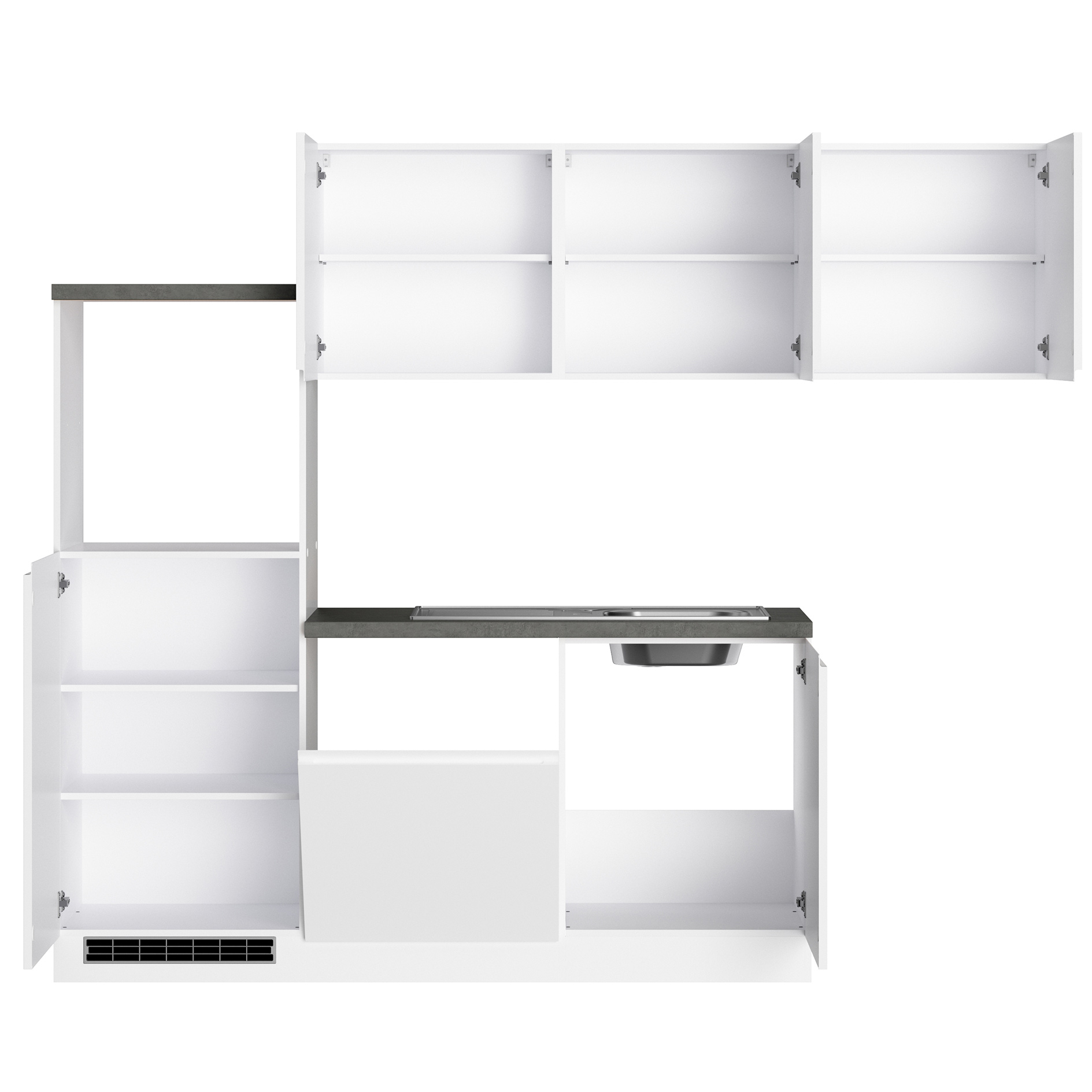 Winkelküche MONZA - weiß Hochglanz - Beton-Optik - 240x240 cm