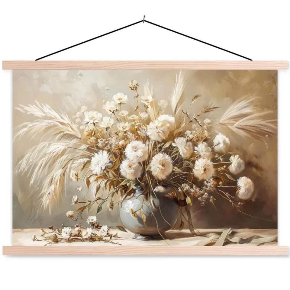 MuchoWow - Schoolplaat/ wandhanger - Bloemen - Vaas - Stilleven - Beig