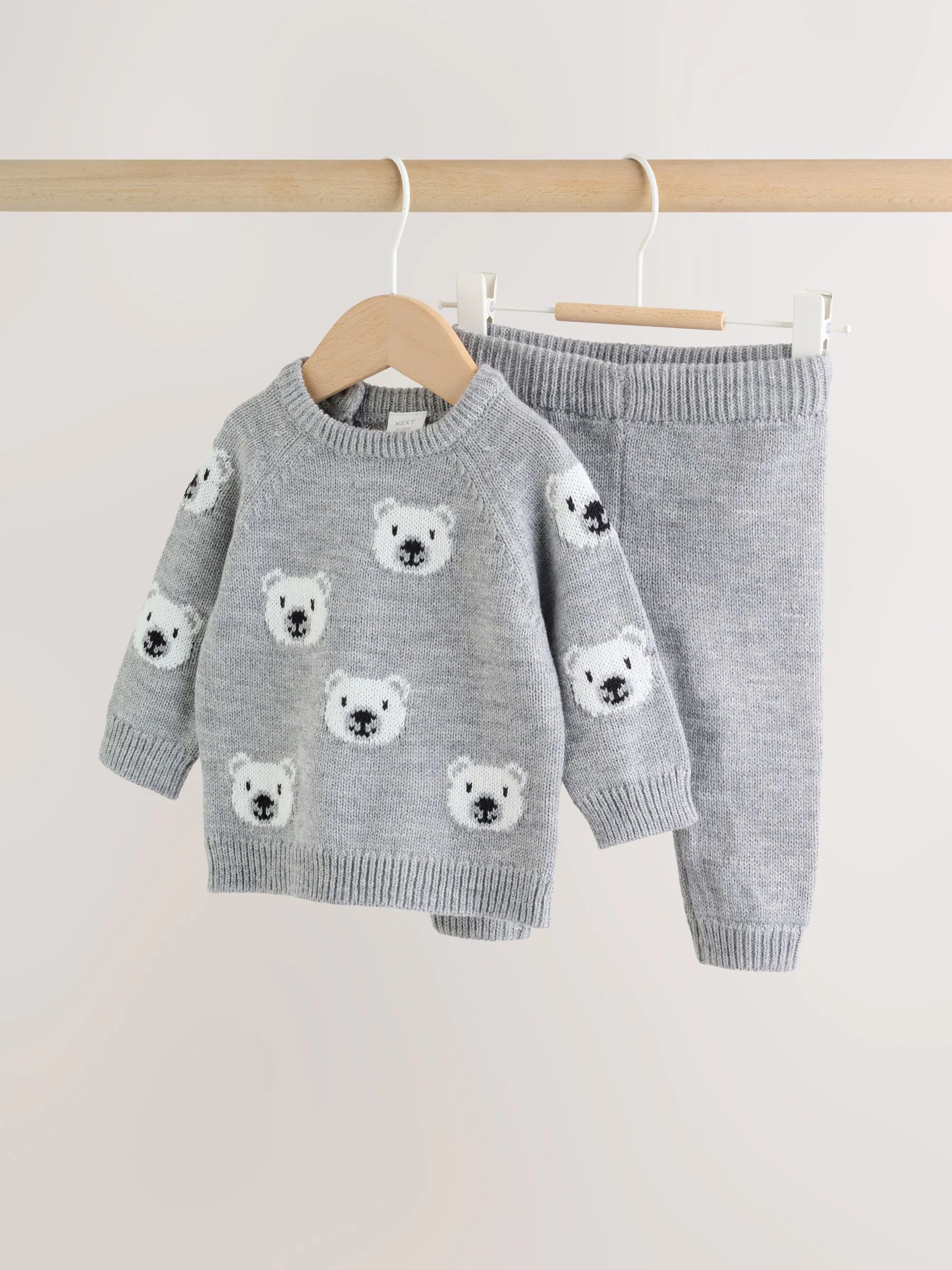 Grijze beer - Babyset van gebreide top en legging (0mnd-2jr)