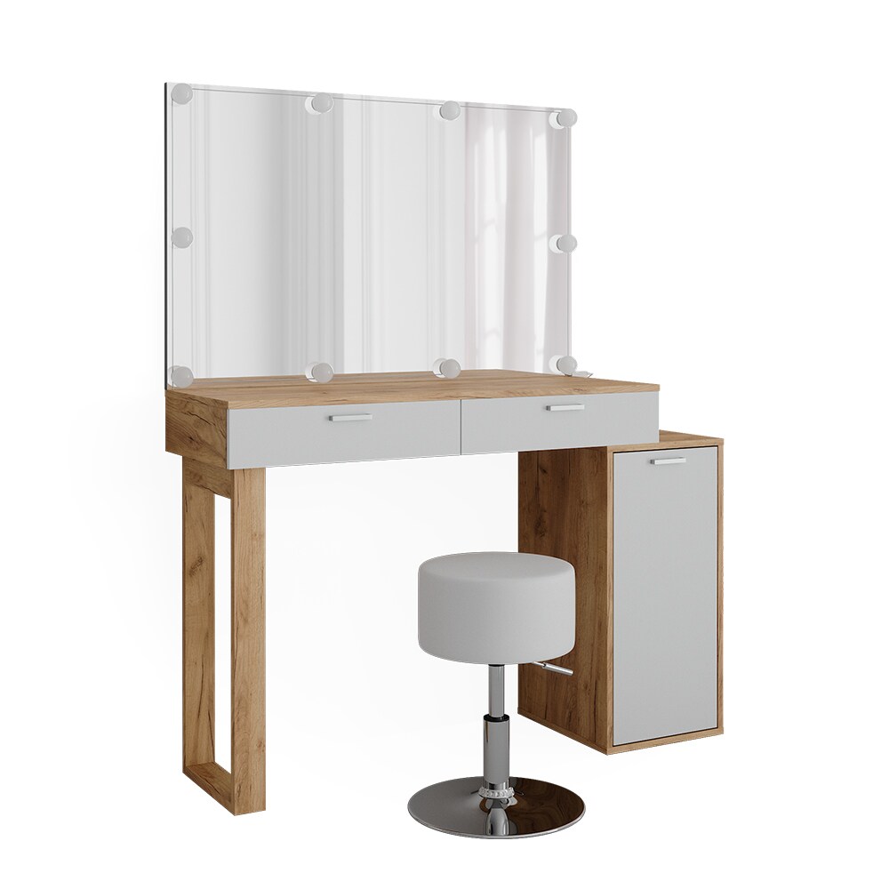 Vicco Schminktisch Regina Eiche Weiß 130 cm mit Beleuchtung und Hocker