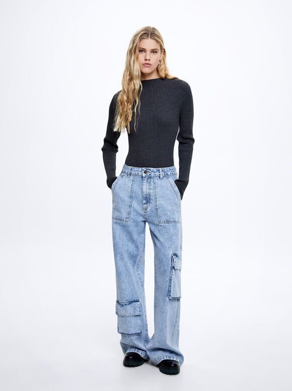 Calça cargo jeans - Azul