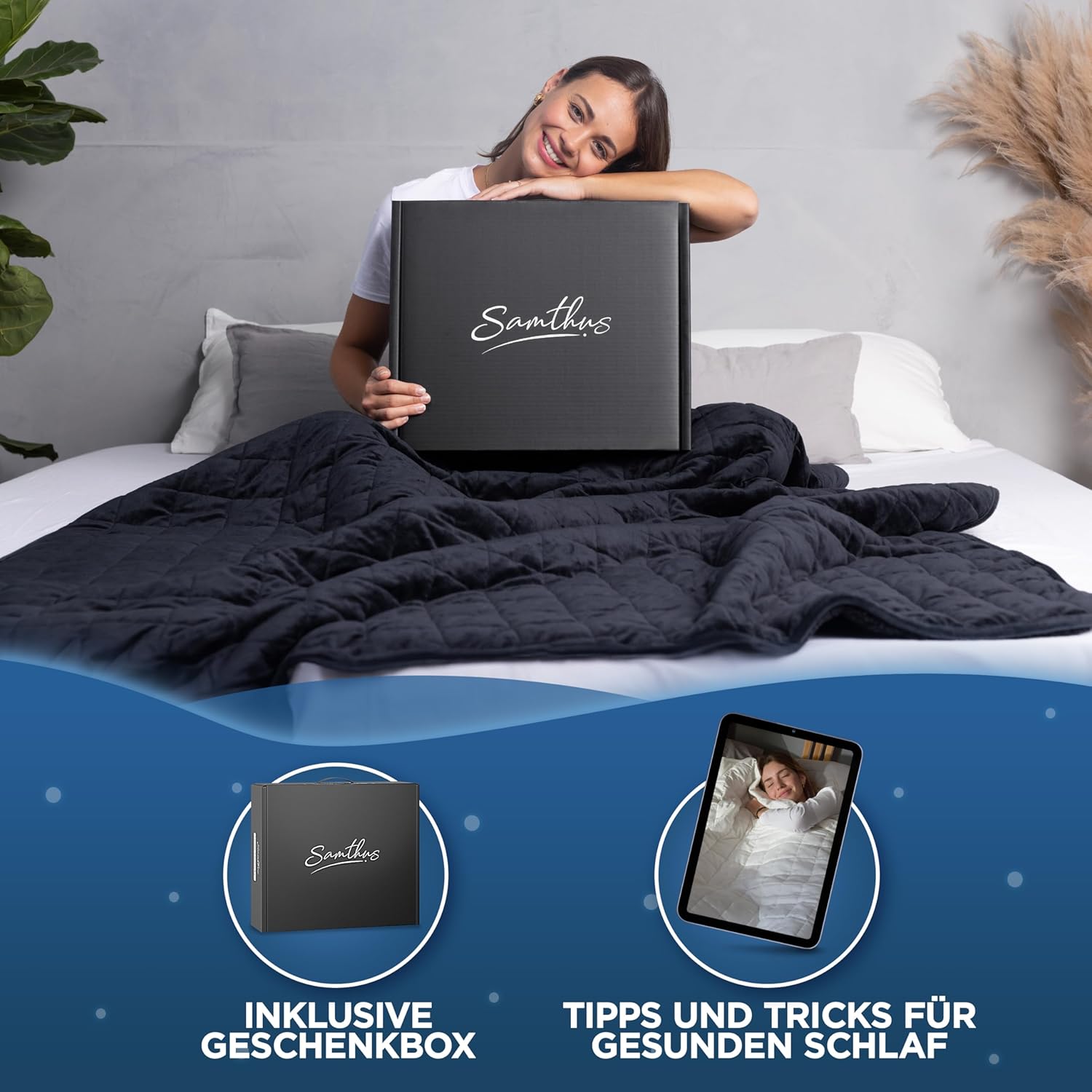 Gewichtsdecke 135x200cm 8kg Sherpa Fleece - Oeko-Tex Zertifiziert - Therapiedecke & Entspannungsdecke - Besser schlafen mit unserer schweren Bettdecke - Weighted Blanket - Schwarz