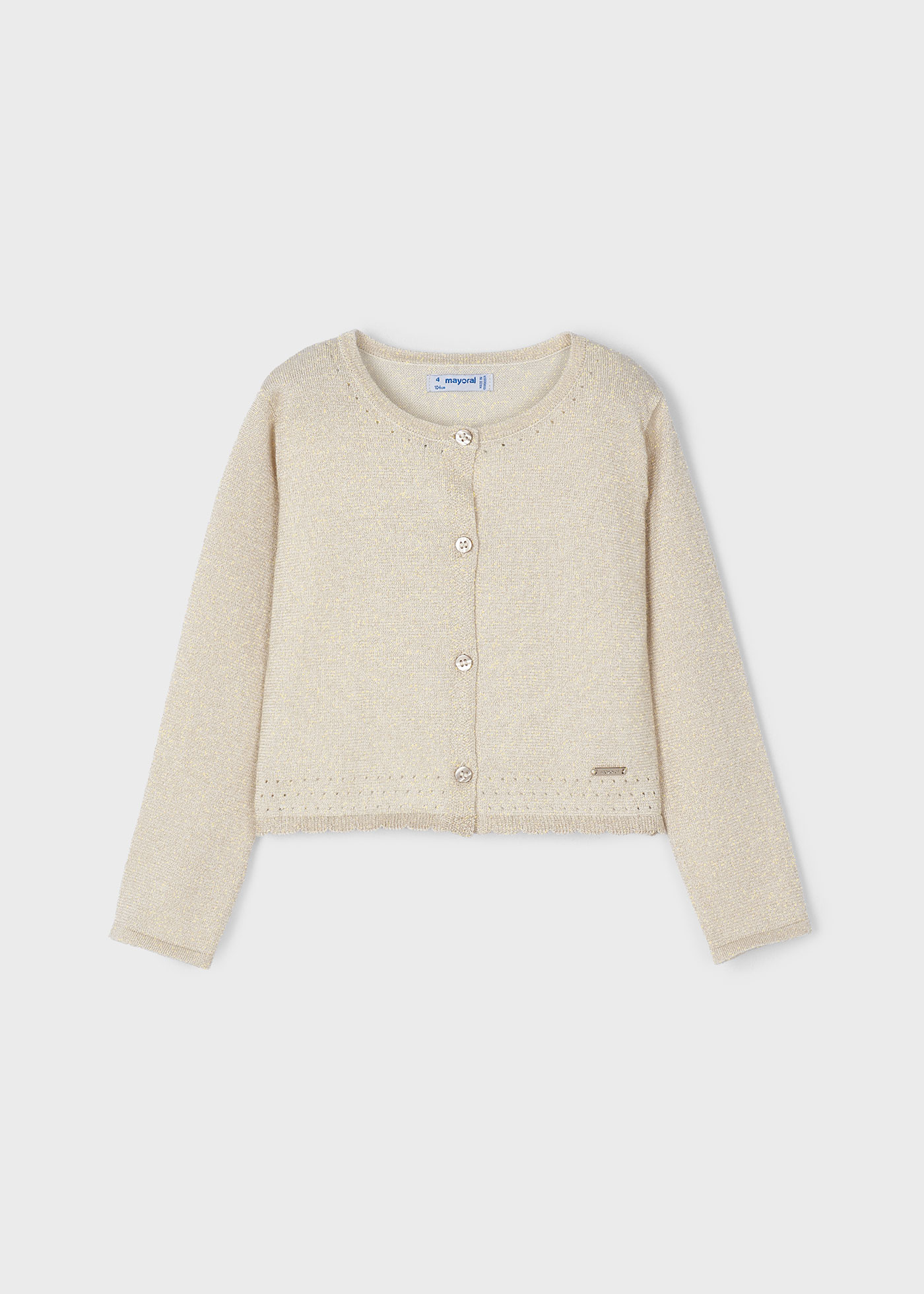Rebeca tricotou lurex, garota Better Cotton, champanhe.