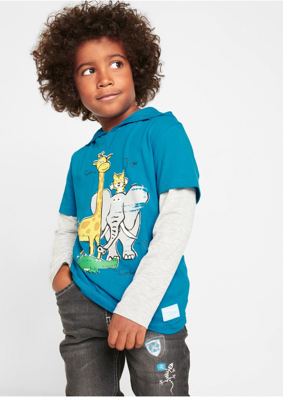 T-shirt double épaisseur à capuche garçon, coton