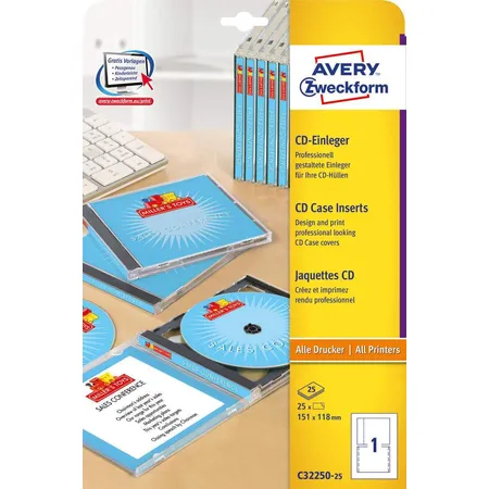 Avery Zweckform C32250-25 CD-Einleger,A4 151 x 118 mm, 25 Bogen/25 Stück, weiß