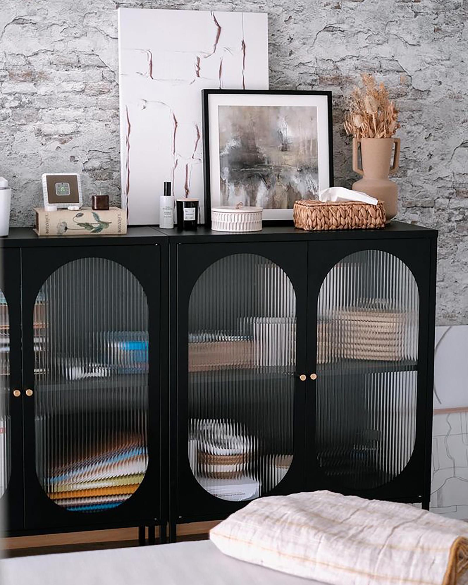 Dressoir met glazen deuren SARRE Metaal 90 cm Zwart