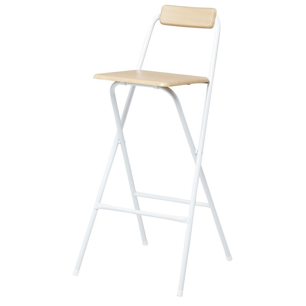 Tabouret de bar RODIN pliable métal blanc et bois 46,5x48,5xH98cm