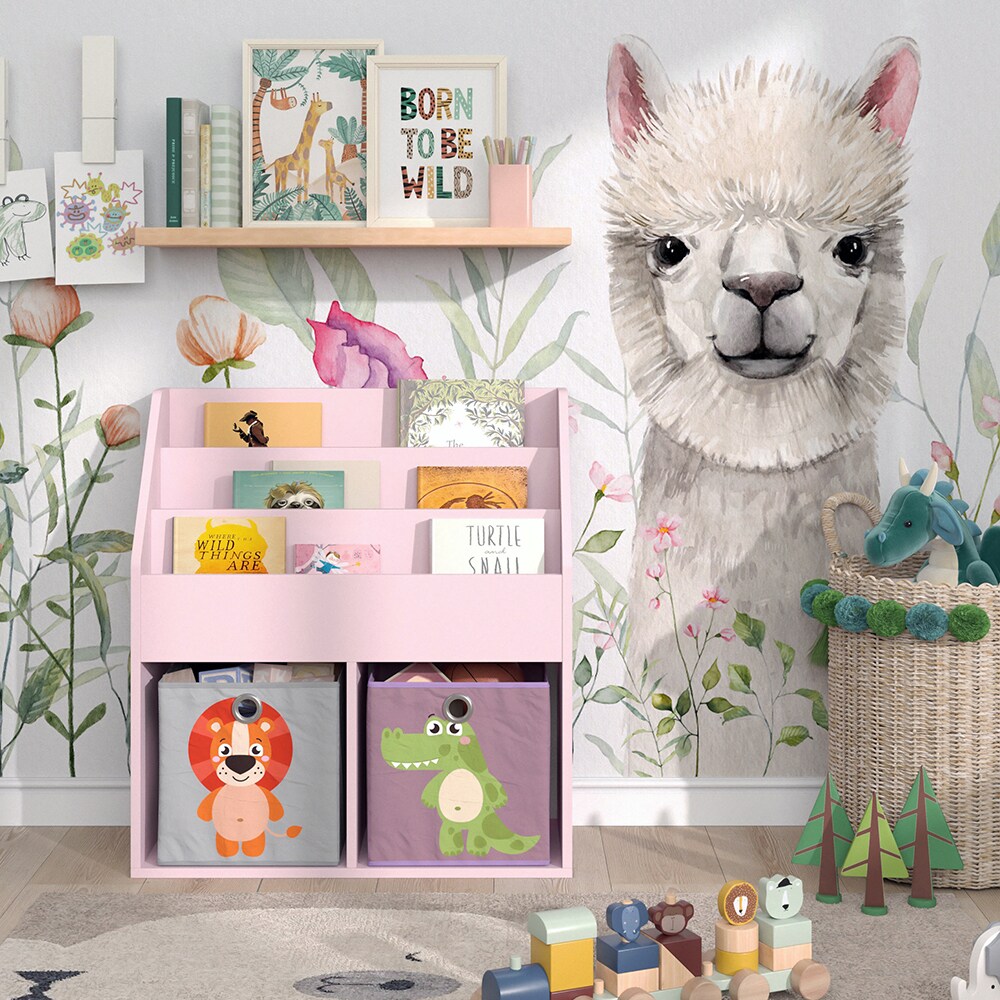 Vicco Kinderbücherregal Luigi 72 x 79 cm, Rosa, Kinderzimmerregal, mit Faltboxen