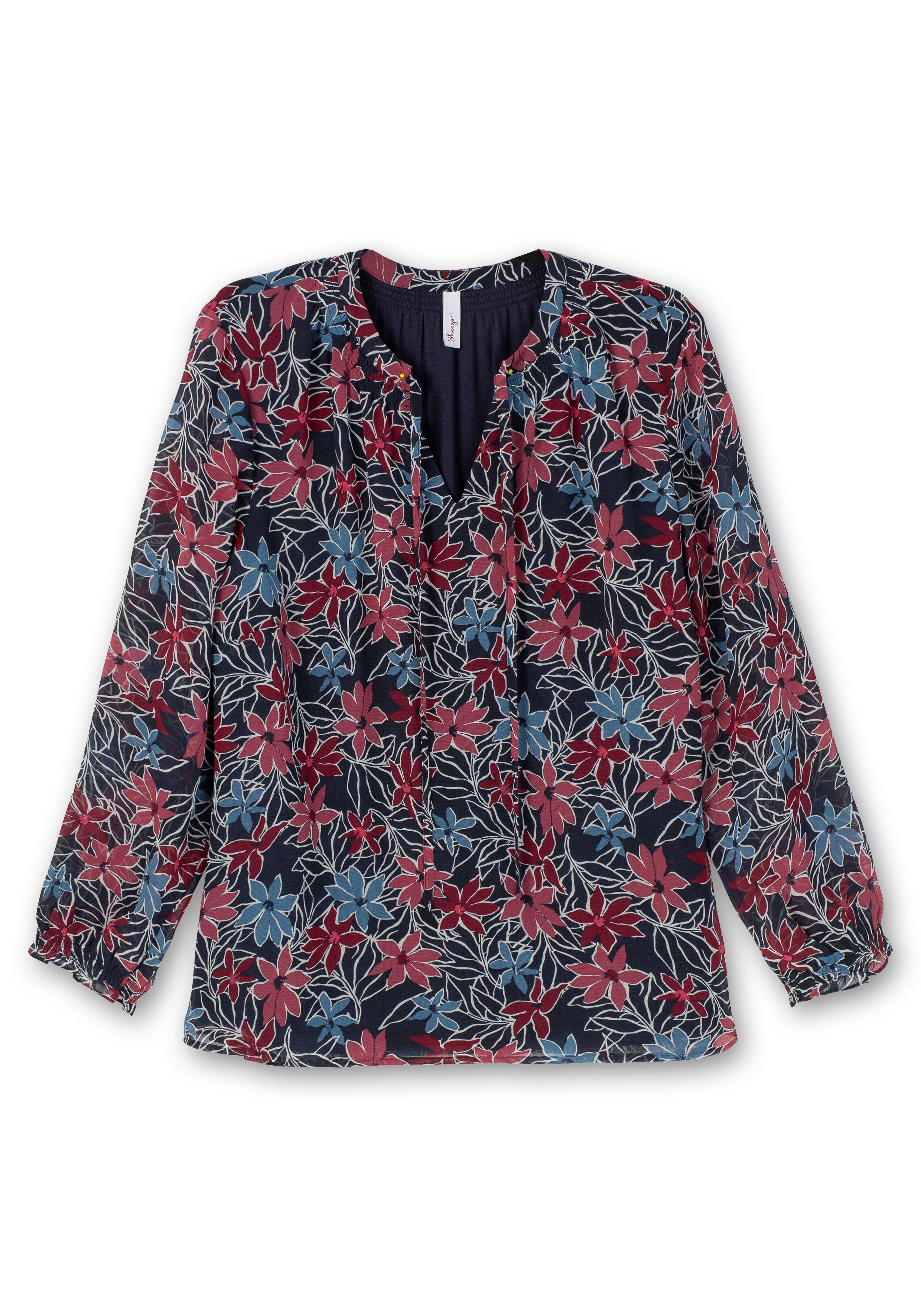Chiffontunika mit Blumendruck und Bindeband