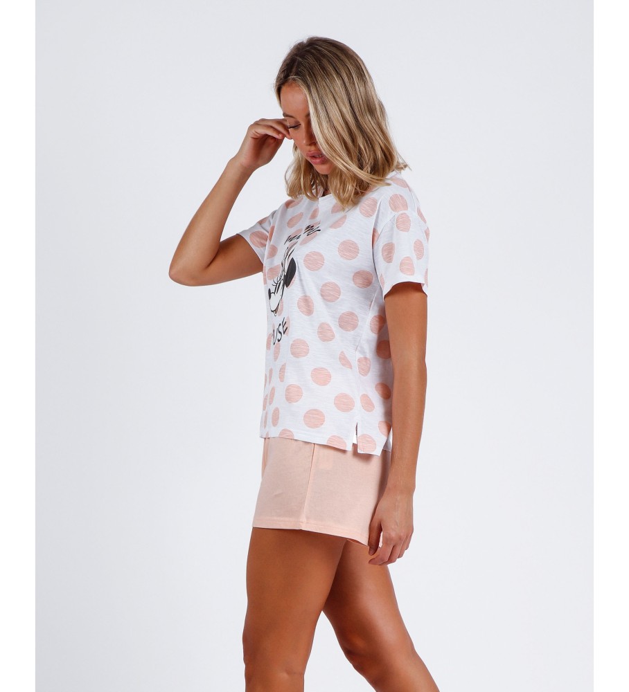 Pijama de manga curta rosa da Minnie com estampa de bolinhas da Disney