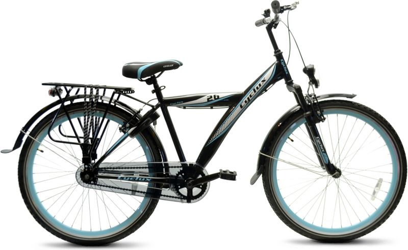 Cyclux - Astro - Jongensfiets - Blauwzwart - 26 Inch - Robuust Stalen Frame - V-brakes - Bagagedrager - Ringslot