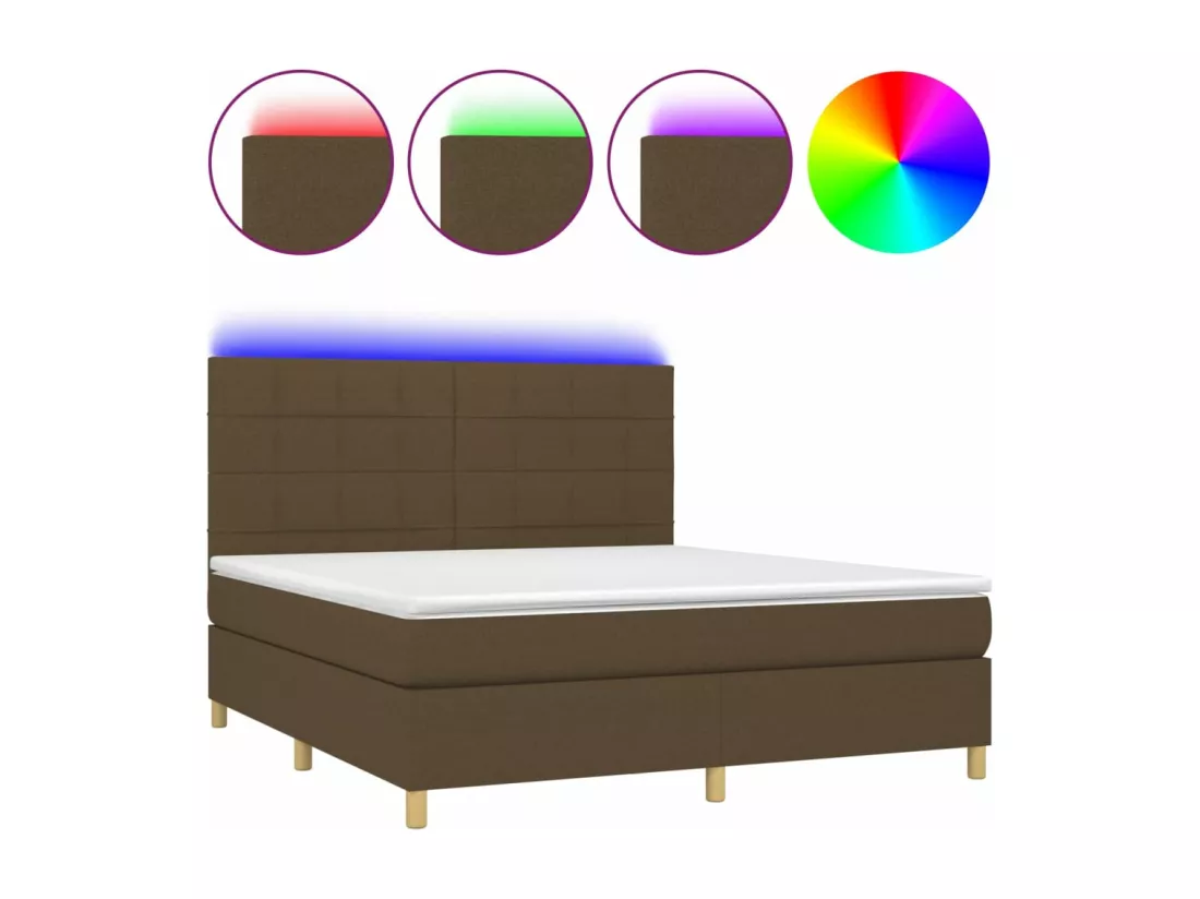Sommier tapissier matelas et LED Marron foncé 160x200 cm Tissu