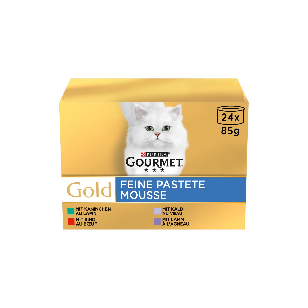 GOURMET Gold Feine Pastete Kaninchen, Rind, Kalb, Lamm 24x85g Stk.