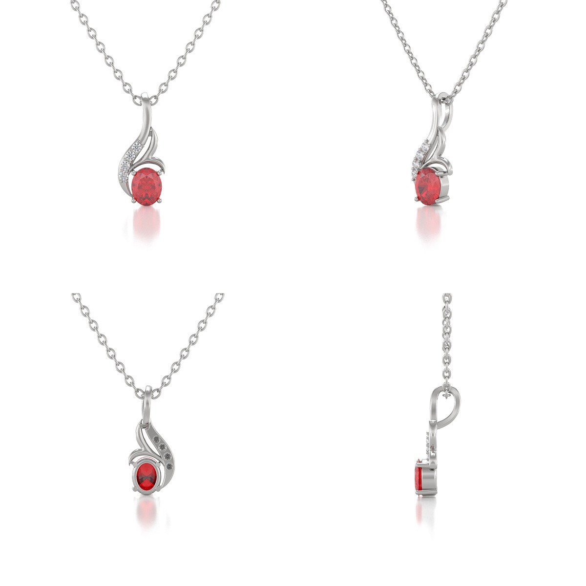 Collier Pendentif ADEN Or 585 Blanc Rubis et Diamants Chaine Or 585 incluse 0.75grs