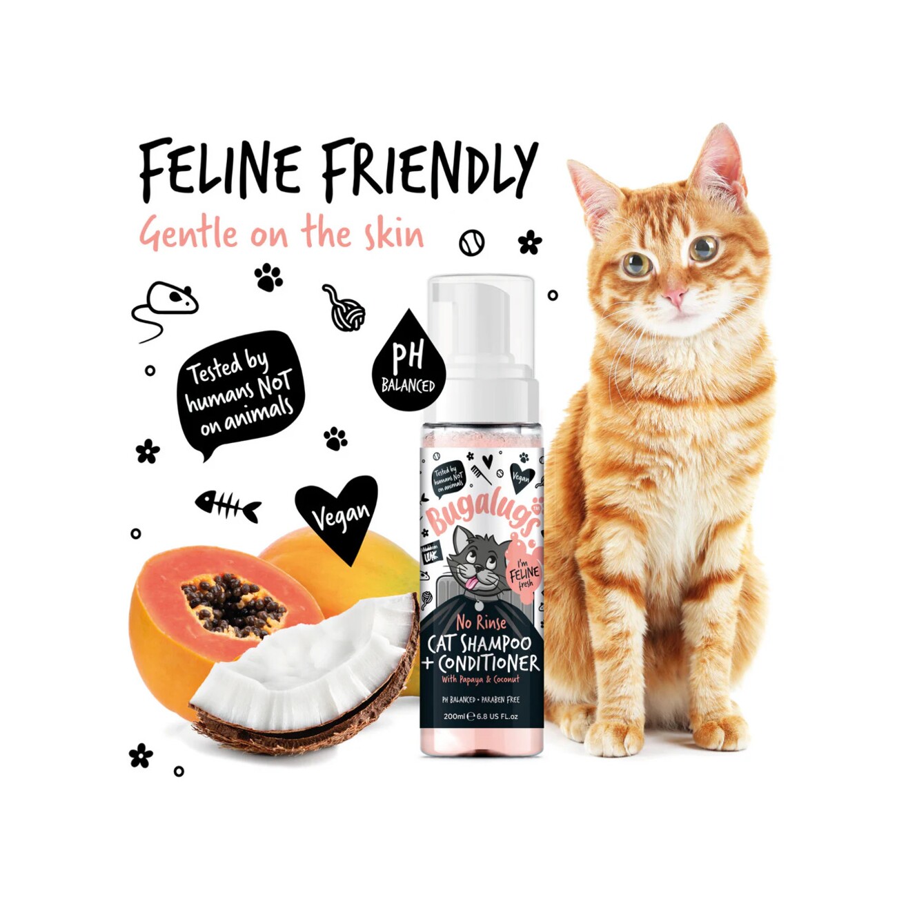 Bugalugs Katzen-Shampoo & Conditioner No-Rinse – Sanfte Reinigung und Pflege für empfindliche Katzen