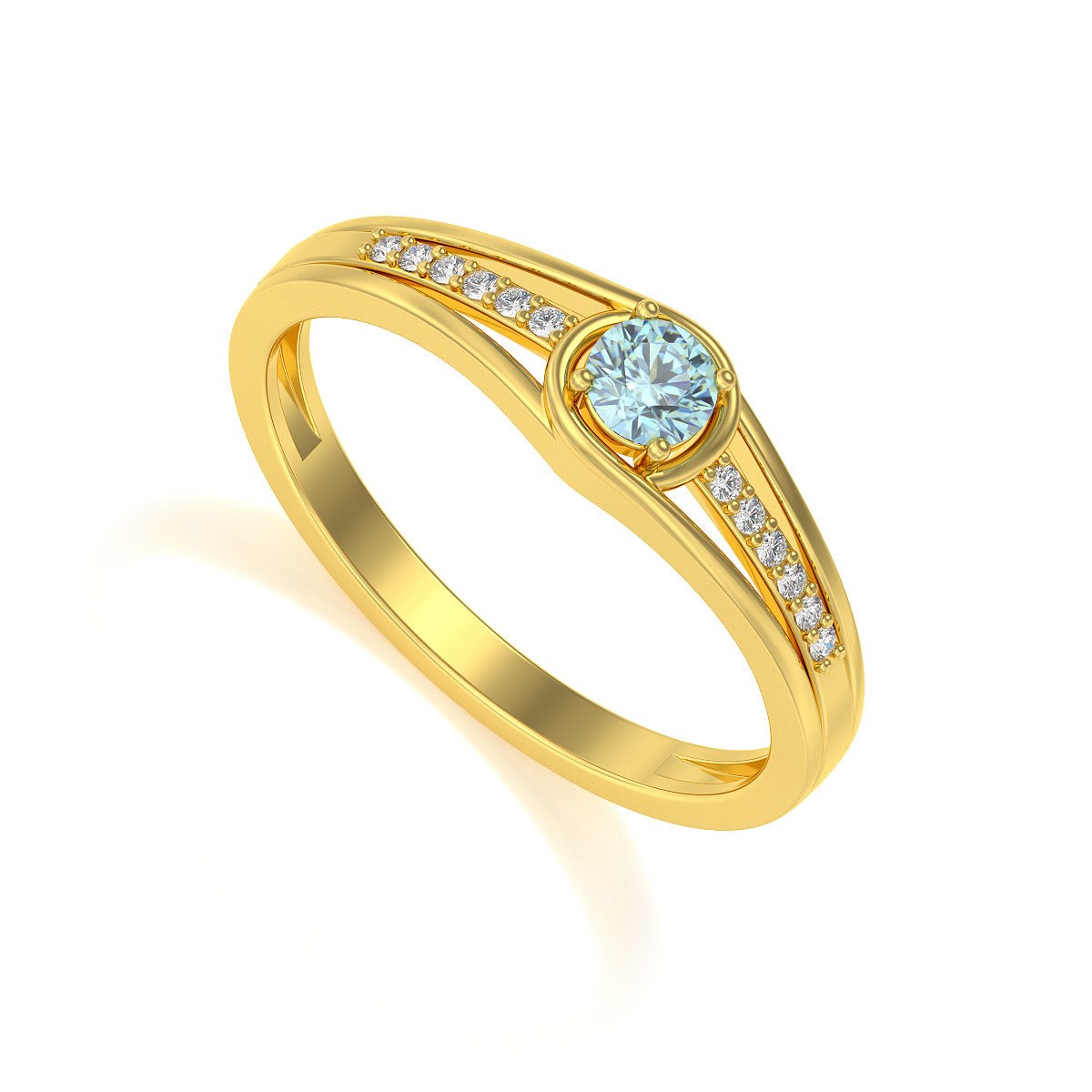 Bague ADEN Or 585 Jaune Aigue-Marine et diamants 2.295grs
