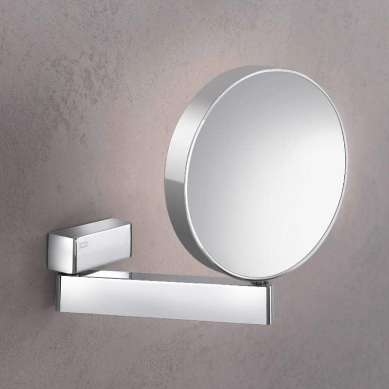Emco Universal Kosmetik- und Rasierspiegel am Gelenkarm, runder Kosmetikspiegel zur Wandmontage, Vergrößerungsspiegel (3-/7-fach) ohne Beleuchtung, Chrom