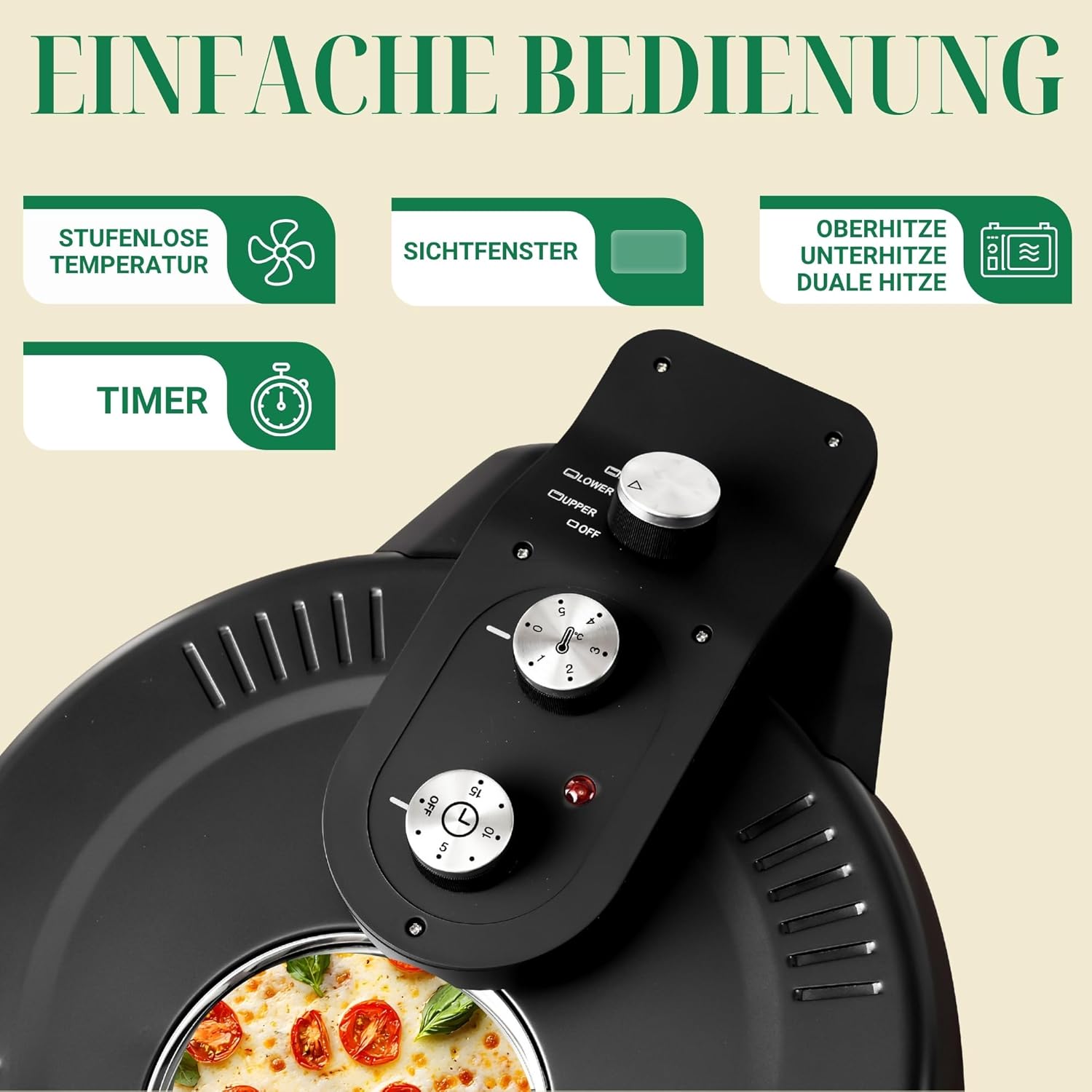 PizzaProfi XXL Pizzaofen mit 39cm Steinplatte – Pizza Ofen elektrisch, schnelle 3-Minuten Pizza, bis 380°C – 5-teiliges Set mit Pfanneneinsatz, 2x Pizzaschieber, Schneider, Pizzastein