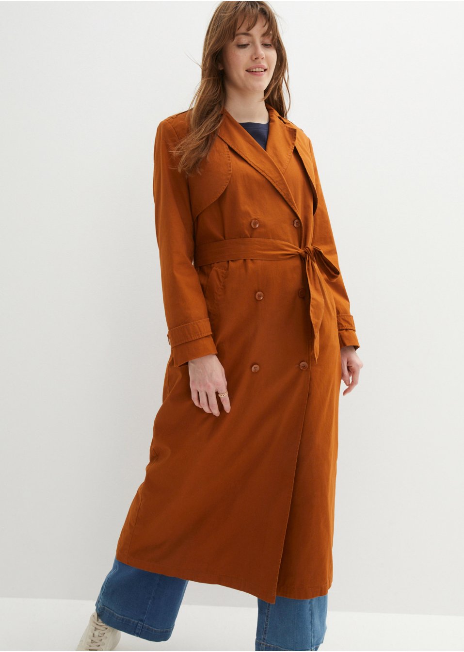 Trench-coat long et ample avec lien à nouer