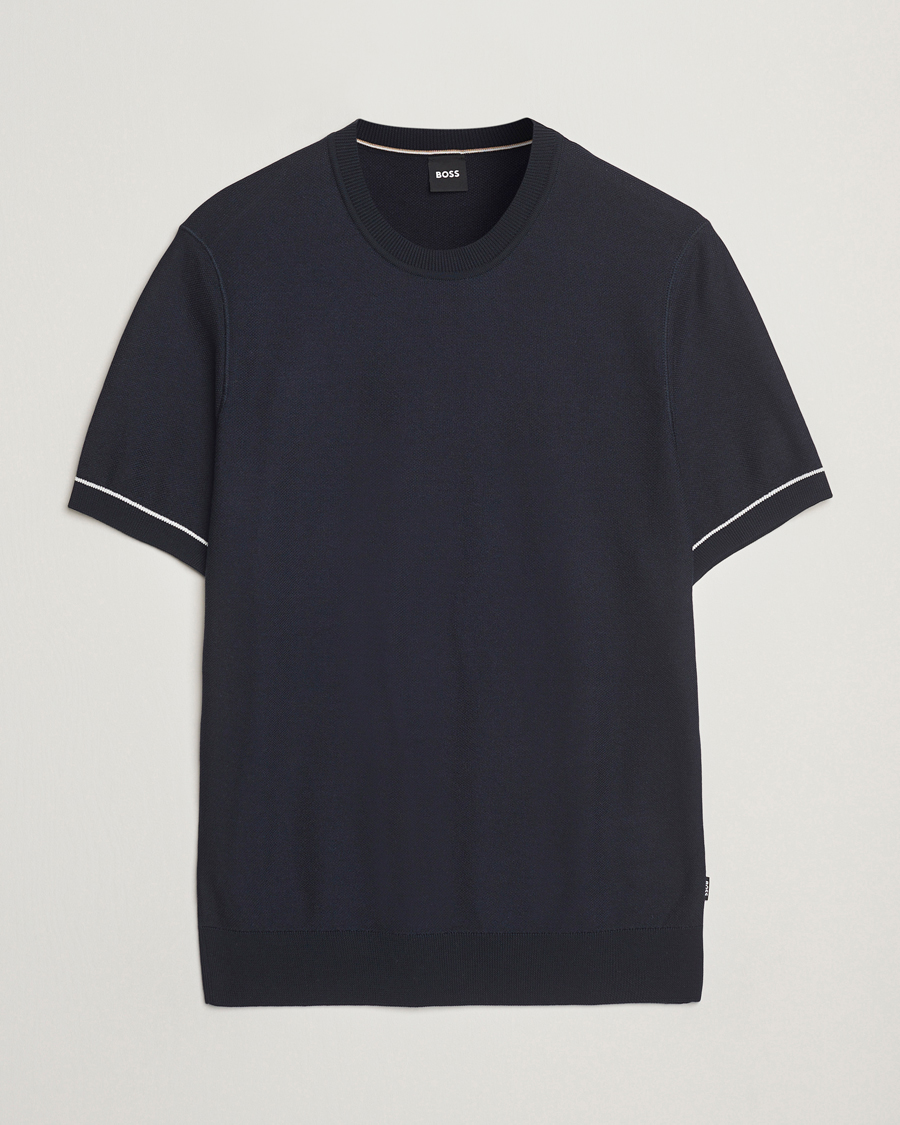 BOSS BLACK Jianfranco Cotton/Viscose Knitted T-Shirt Dark Blue