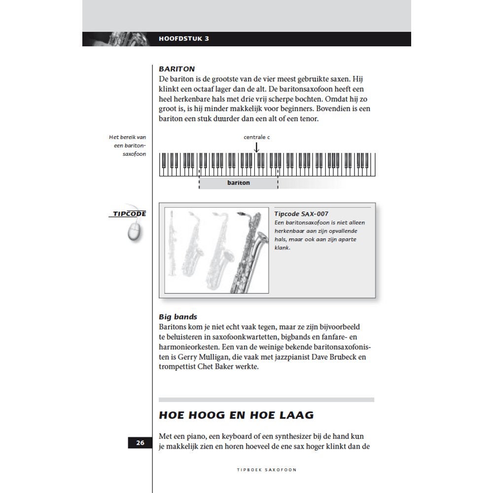Tipboek saxofoon met tipcodes