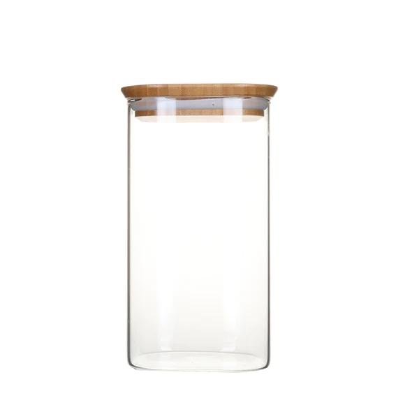 Pot en verre carré couvercle en bambou 1,4L Pebbly