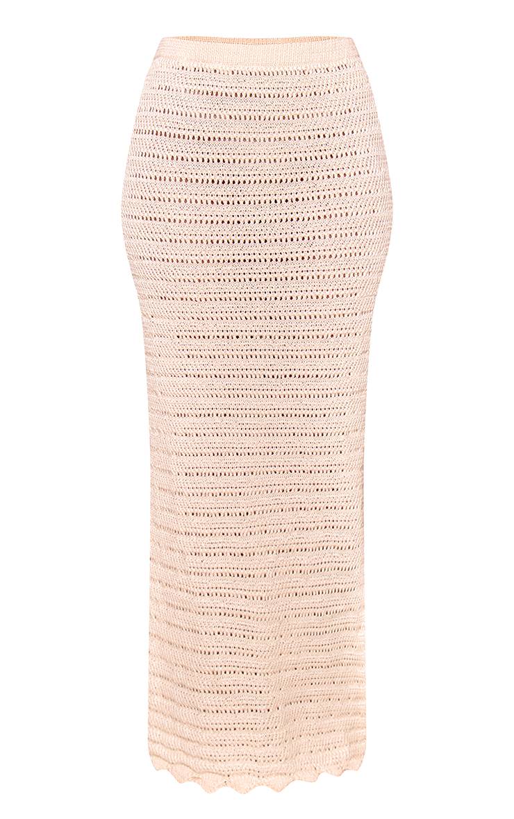 Naturel Jupe Longue En Crochet Beige Avec Finition Perles